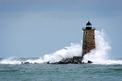 Huge Waves Crashing Around Whaleback Lighthouse